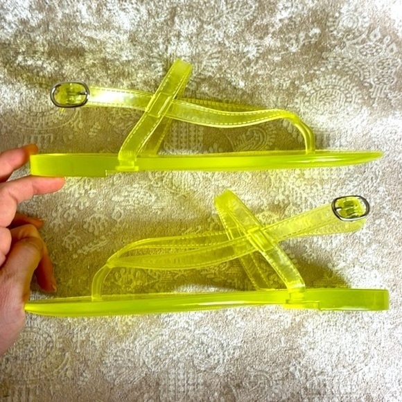 Brand New Stuart Weitzman Jelly Florescent Yellow Thong Ankle Strap Sandals - Picture 4 of 14